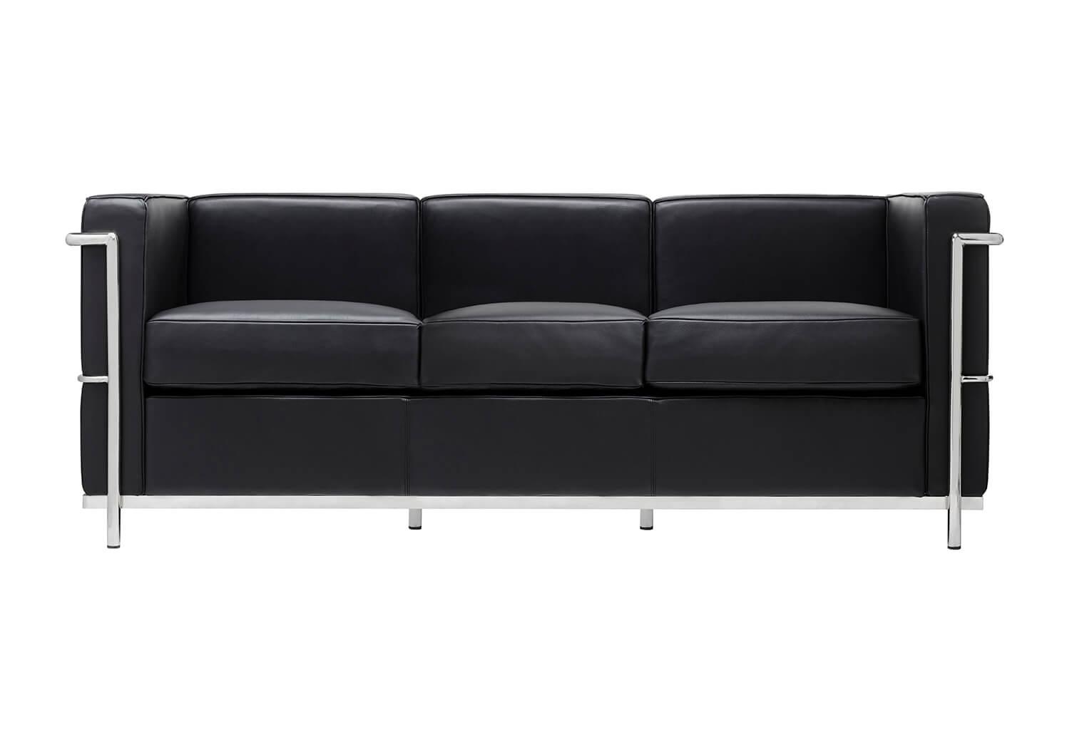 SOFT LC2 three-seater sofa to officeSOFT LC2 three-seater sofa - Product features   SOFT LC2 three-seater sofa, is an exceptional piece of furniture made of high quality materials. Italian natural leather, which is used to cover the sofa, ensures durability and an excellent appearance for years. The pleasant to the touch material, combined with the polished steel looks perfect. The sofa is wide for a three-seater model - it is up to 180 cm wide, allowing three people to sit comfortably. The furniture has been designed with our comfort in mind - the seat is 42 cm high, making it easy to sit down and stand up.