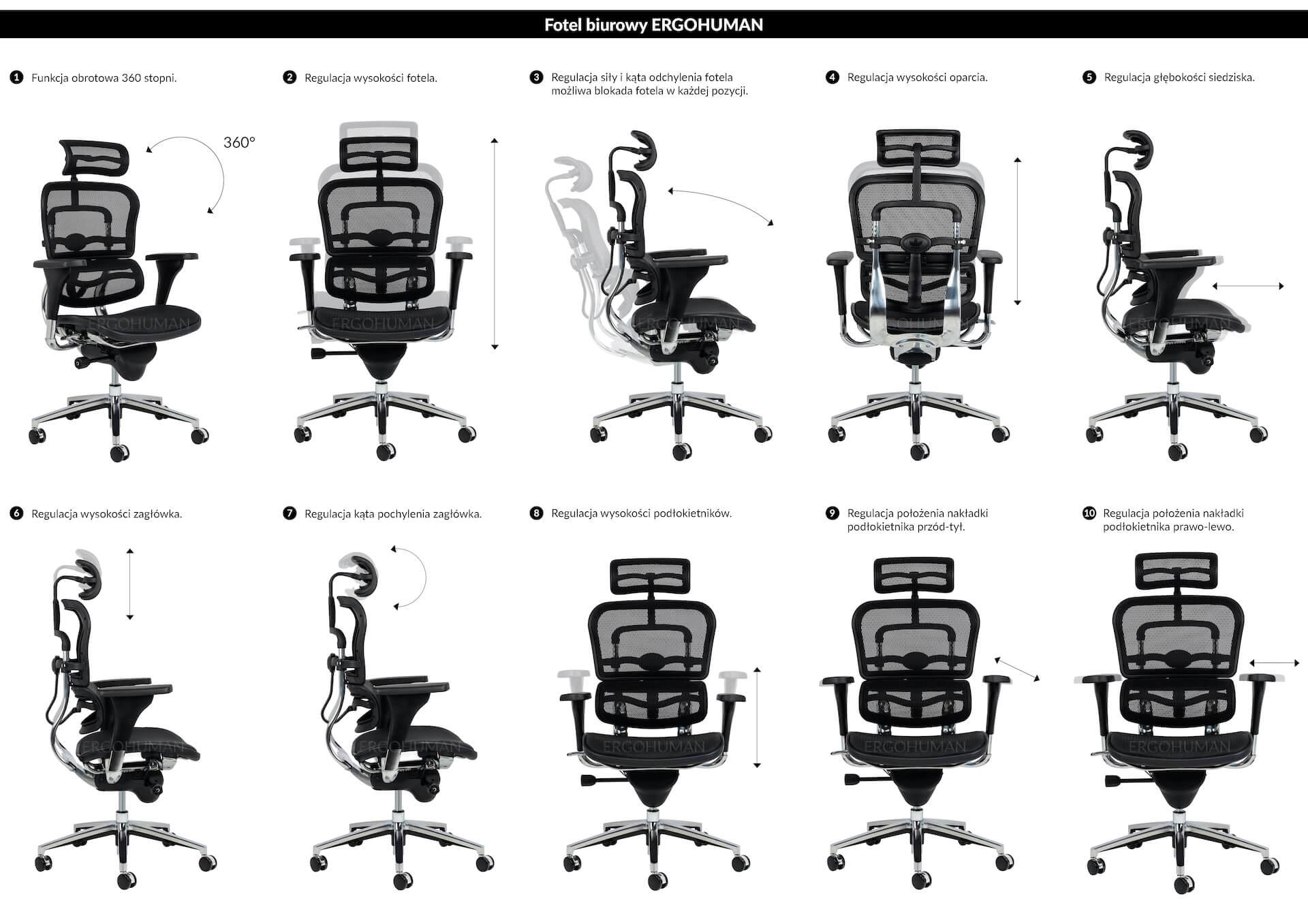 przykłady regulacji fotela ergonomicznego